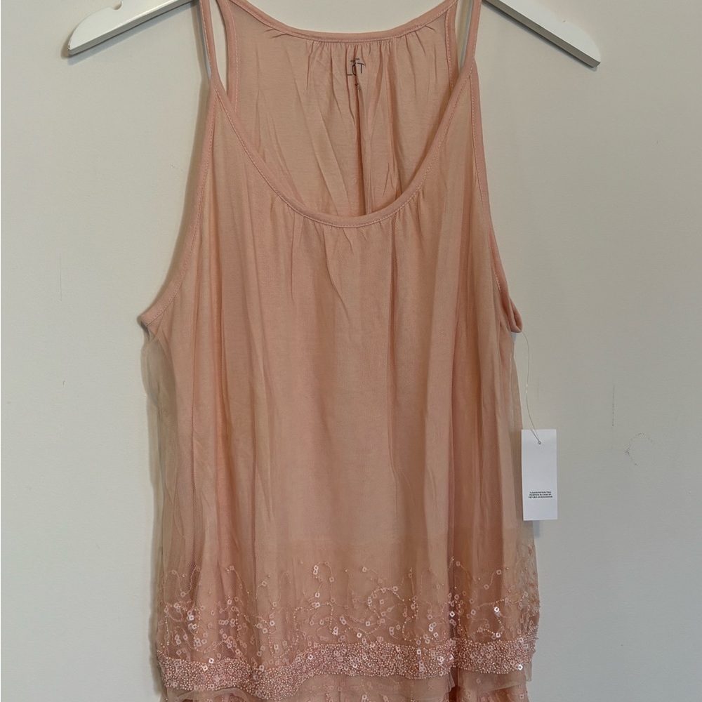 LOFT Pink Swing Tank Top with Embellished Hem